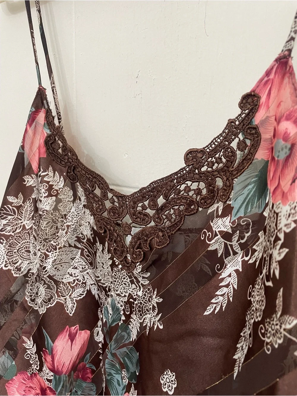 Vintage Lace Slip Dress Size M Brown Floral Sheer Beautiful Whimsy Goth Fairy